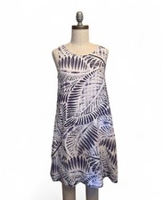 Tahari 100% Linen Tropical Print Blue & White Dress POCKETS Size Small Midi