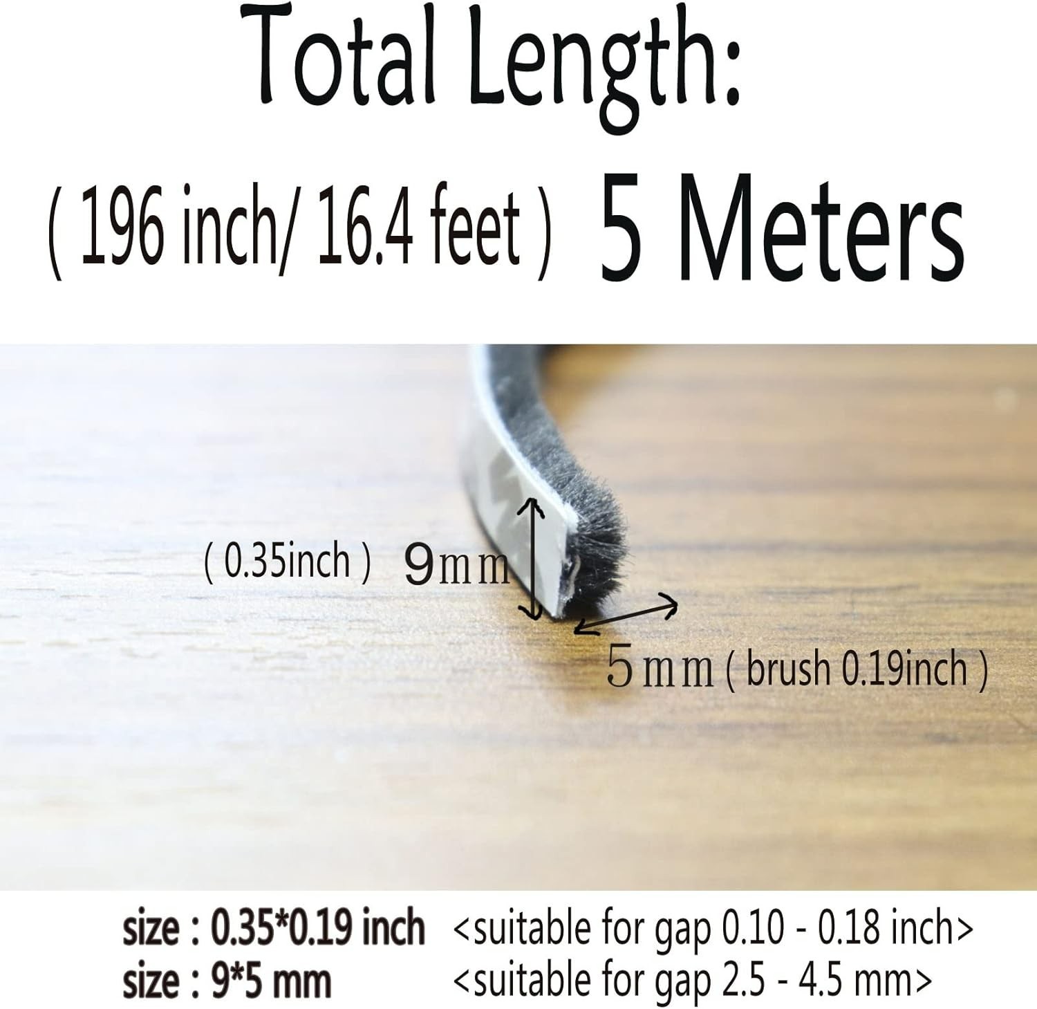 Felt Weather Stripping Door Seal Brush for Sliding Windows, Pile Self Adhesiv...