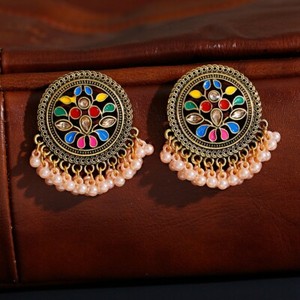 Authentic Gold Plated Indian Jhumka Jhumka Earrings Pearl Tassel Drop Bell Earring Jewelry