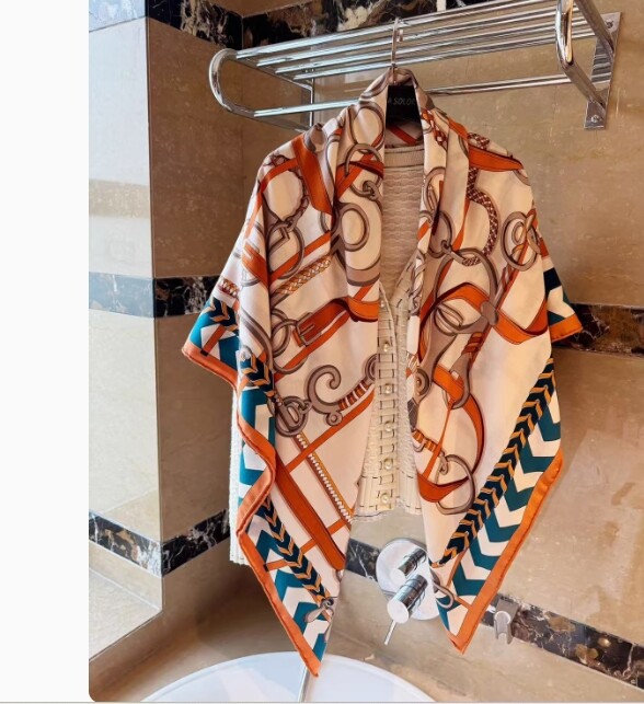 New Quality 30% Silk 70% Wool Hand Rolled Edges Orange Printing Shawl Scarf 53‘