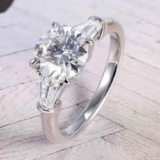 8MM Round Cut VVS1 Moissanite Three Stone Engagement Ring 14K White Gold Plated