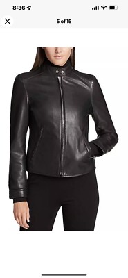 NWOT DKNY DONNA KARAN NEW YORK Genuine Leather Moto Jacket Black