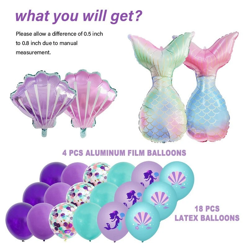 New Mermaid Tail Balloon Set Party Supplies Kids Girls Birthday Decoration - image 2 of 4
