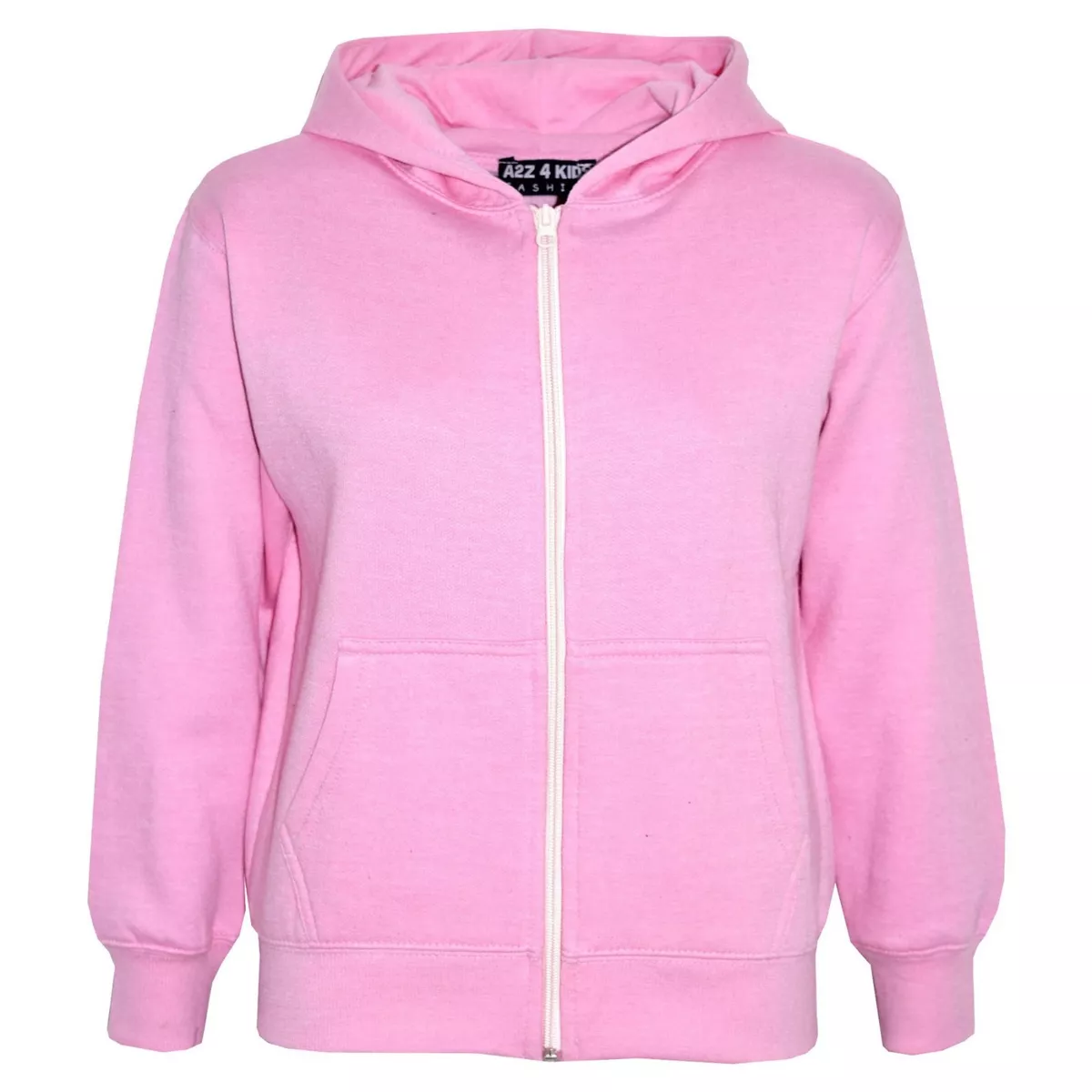 Kids Girls Unisex Plain Fleece Baby Pink Hoodie Zip Up Style Zipper Age  2-13 Yrs