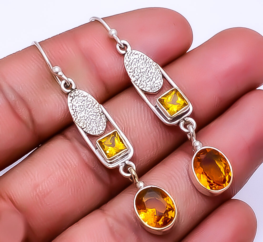Golden Citrine Handmade Sterling Silver Earrings 2.11 Inch E_9274_110_24