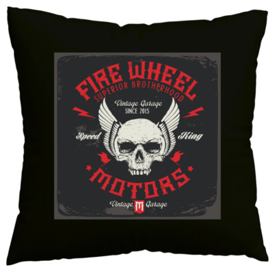 Kissenbezug FIRE WHEEL MOTORS SKULL BIKERSHIRT GOTHIC BIKE CLUB M Schwarz 601526