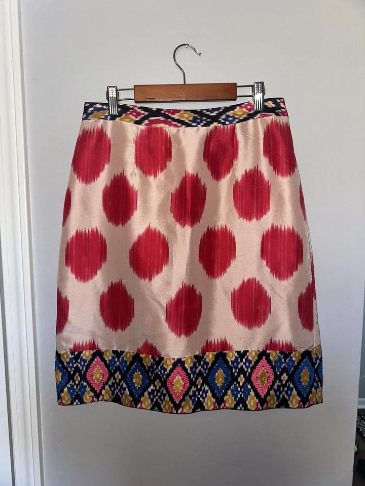 Falda Lápiz Anthropologie Maeve Acuarela Ikat 100% Seda Rosa Azul Talla 4 Foto 2 de 4