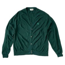 Vintage 80s IZOD Mens XL Green Acrylic Cardigan Made in USA