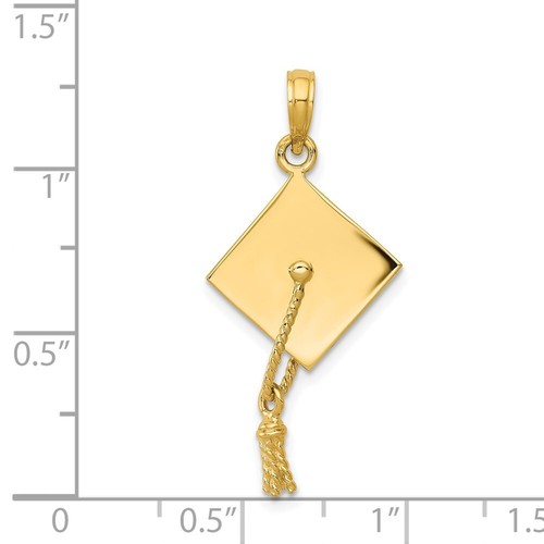 14K Yellow Gold Solid Polished 3-Dimensional Graduation Cap Pendant - 第 5/6 張圖片