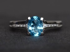 Blue Topaz Gemstone 925 Sterling Silver Women Ring Duty Free