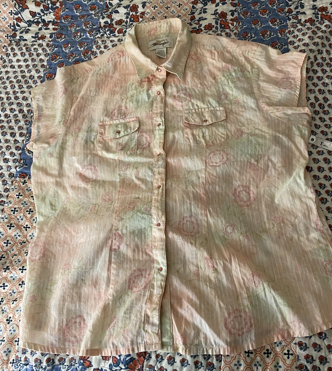 Women's SZ XL Wrangler Pink Pearl Snap Floral SS Shirt~EC~ | eBay