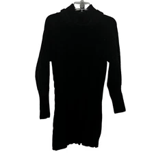 DR2 Sweater Dress Women's Size Small Black Turtleneck Cable Knit Long Sleeve