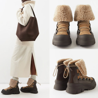 Brunello Cucinelli Ankle Boots Shearling Monili Stiefel Schuhe Chunky Shoes 38
