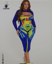 NWT Shein Curve Blue Colorful Dress 1X