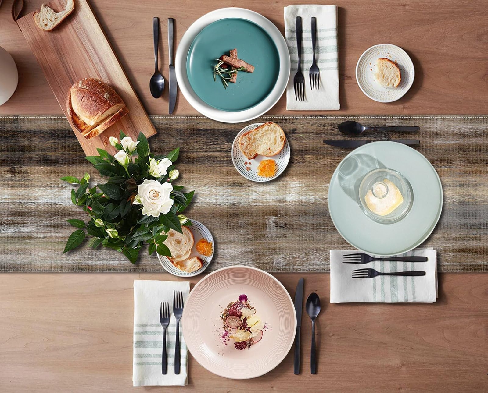 Farmhouse Table Runner Abstract Grey and Dark Brown Art Painting for ...