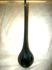 ITALIAN MURANO VENETIAN VASE LONG NECK BULB BLACK GRAY DRIP MID CENTURY
