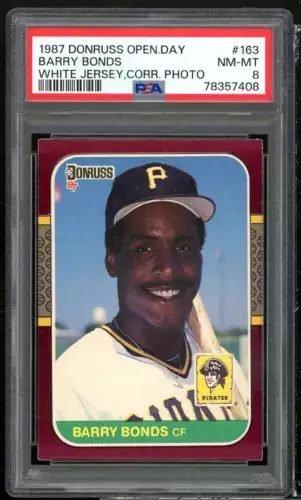 Barry Bonds Rookie Card 1987 Donruss Opening Day #163 PSA 8