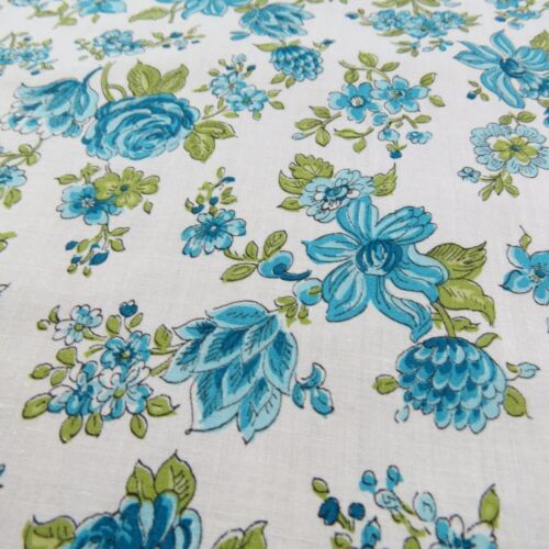VINTAGE Lightweight Teal Blue White Rose Floral Cotton Fabric 7/8 yard - Picture 3 of 7