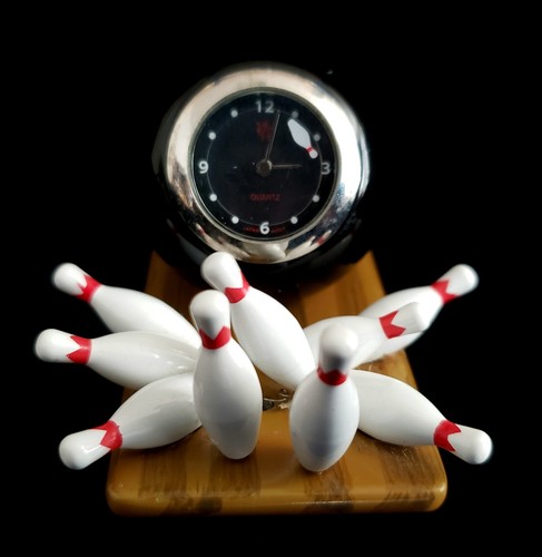 Vintage TIMEX Bowling Ball & Pins DESK CLOCK / PAPER WEIGHT Made by CASE - Picture 1 of 5