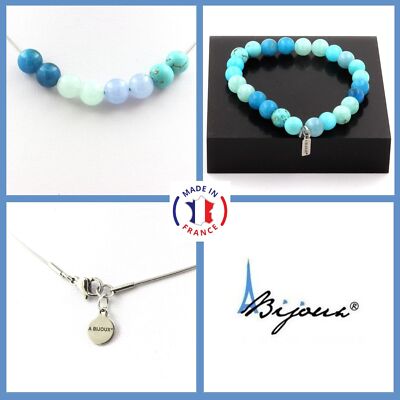 Schmuckset Armband Perlenkette Engel + Aquamarin + Personenna Größe