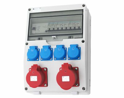 Wandverteiler Baustromverteiler 1x32A CEE / 1x16A CEE / 4x230V mit LS und FI