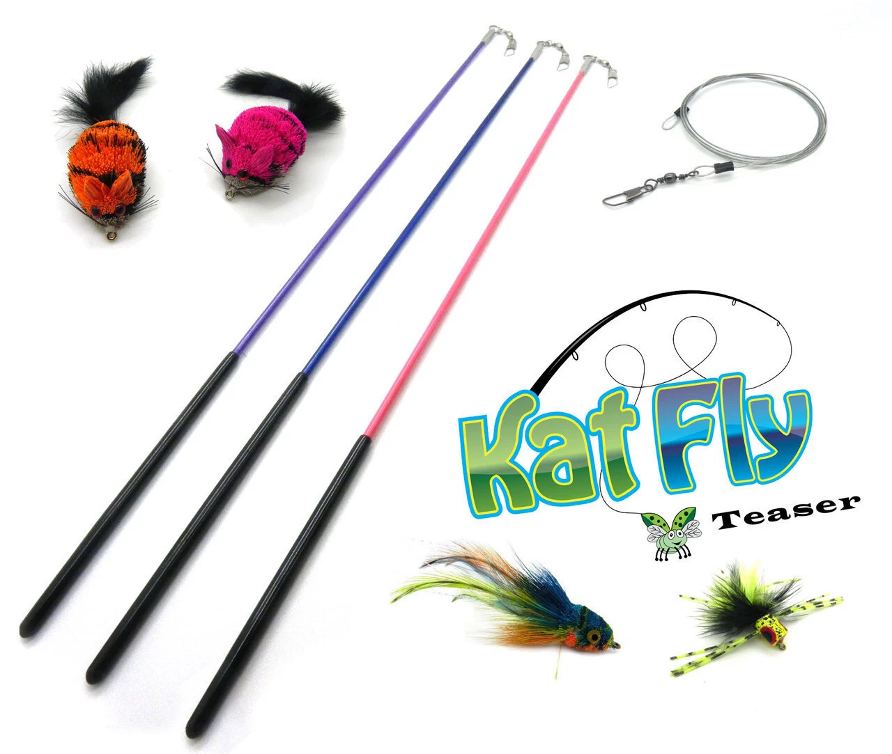 Kat Fly 4 Pack Handmade Cat Toy Refills with 21 Inch Wand