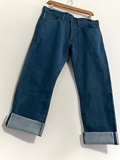 Rare White Selvedge Cropped M&S Jeans Denim Zip Fly W31" L28.5" Marks & Spencer