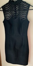Women’s Windsor Black Fitted Dress with Black Mesh Sequin Detail Small