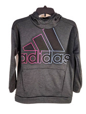 Adidas Hoodie Girls Youth Size X-Large 16 Front Pocket Charcoal Pullover Nice.