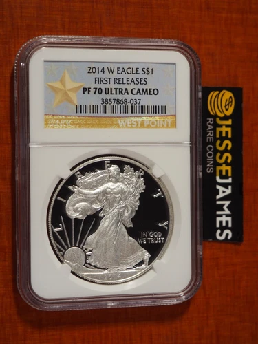 2014 W PROOF SILVER EAGLE NGC PF70 ULTRA CAMEO FIRST RELEASES GOLD STAR LABEL