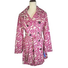 Nwt Merona Paisley Print Trench Coat, Waterproof, Pink/purple, Size Large