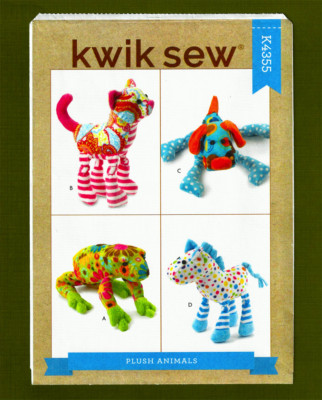 Plush Stuffed Animals Sewing Pattern-Horse-Frog-Cat-Dog, Last One! Kwik Sew 4355