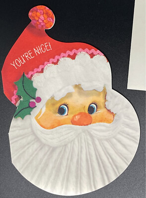 Vintage Mid Century Christmas Greeting Card Santa Claus Die Cut You re Nice