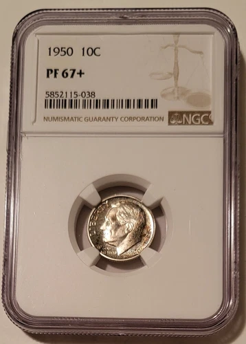 1950 Roosevelt Dime Unc PF67+ NGC Toning Low Proof Mintage