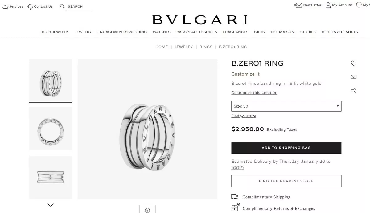 $2,950 Bvlgari Bulgari B.Zero1 18K White Gold 3 Band Wedding Ring