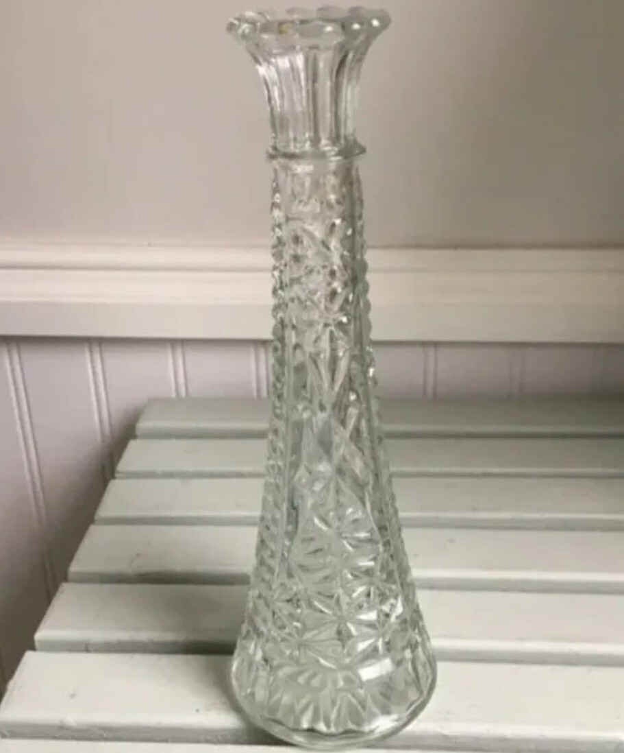 VTG 1950's Anchor Hocking Stars Bars Bud Vase July 4th USA Clear Glass  EAPG 9