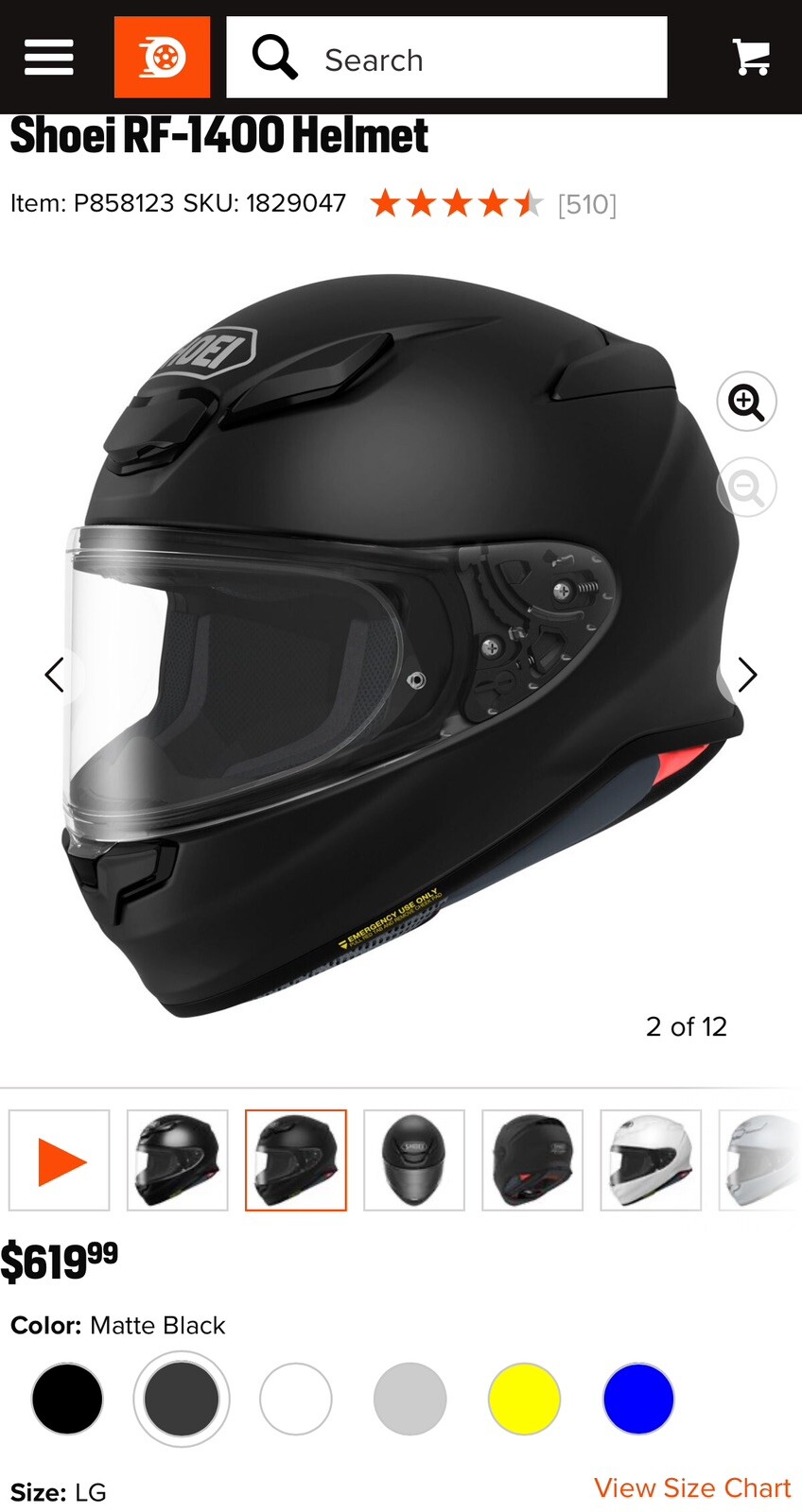 Shoei RF 1400 Matte Black Racing Motorcycle Helmet Size L