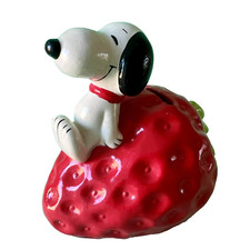 Petite tirelire vintage Snoopy sur une fraise fruit UFS Peanuts ceramic bank