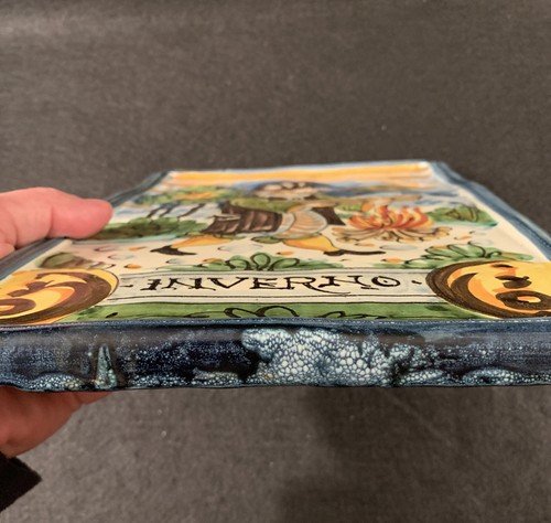 Four Season Large Italian Terracotta Plaque Set Sandro Gozzi Hand Painted - Picture 7 of 14