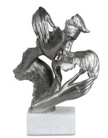 716323 BüSte Paar Weiss-Silber Auf Sockel 27X40Cm Deko-Skulptur Aus Kunststein