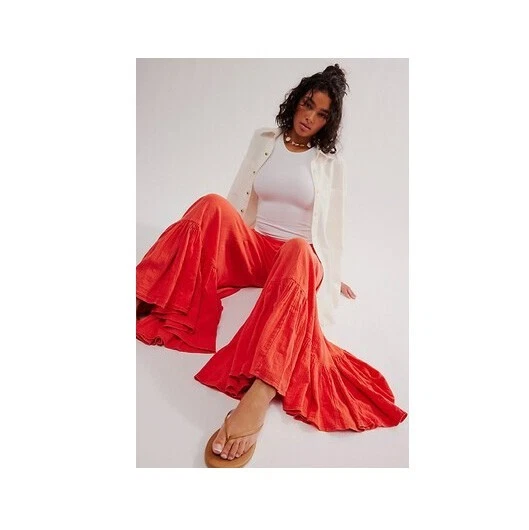 Pantalones Free People Summer Kiss Godet Algodón Calado Pierna Ancha Playa L NUEVO 279314 Foto 3 de 4