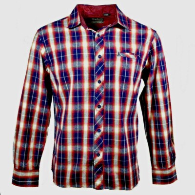 Men's Shirt DaVinci Button Up Woven 100% Cotton Shirt NWT Org $50 -Red Plaid 