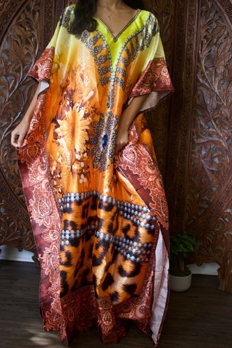 Boho Yellow Maxi Caftan Dress Jewel 