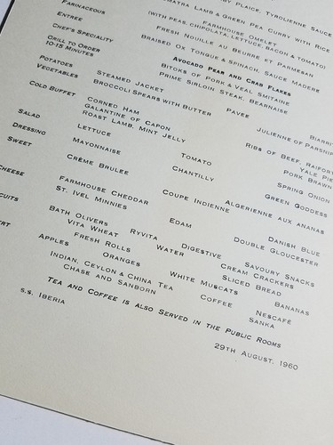 S S Iberia MENU 29th Aug 1960 - PRAU from Macassar - Java Sea - Picture 3 of 3
