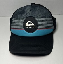Quiksilver Trucker Hat Black Blue Stripe Snapback Surf Cap 53CM Youth    
