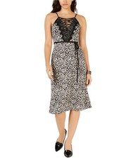J.O.A. Womens Belted Lace Up Slip Dress