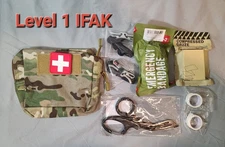 COMPLETE LEVEL ONE IFAK KIT IN MULTICAM POUCH. TRAUMA SUPPLIES, FIRST AID. NEW