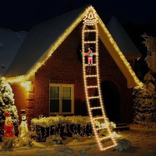 Santa Ladder Lights 10.8Ft Outdoor Xmas Decorations 7-Mode Rainproof Display