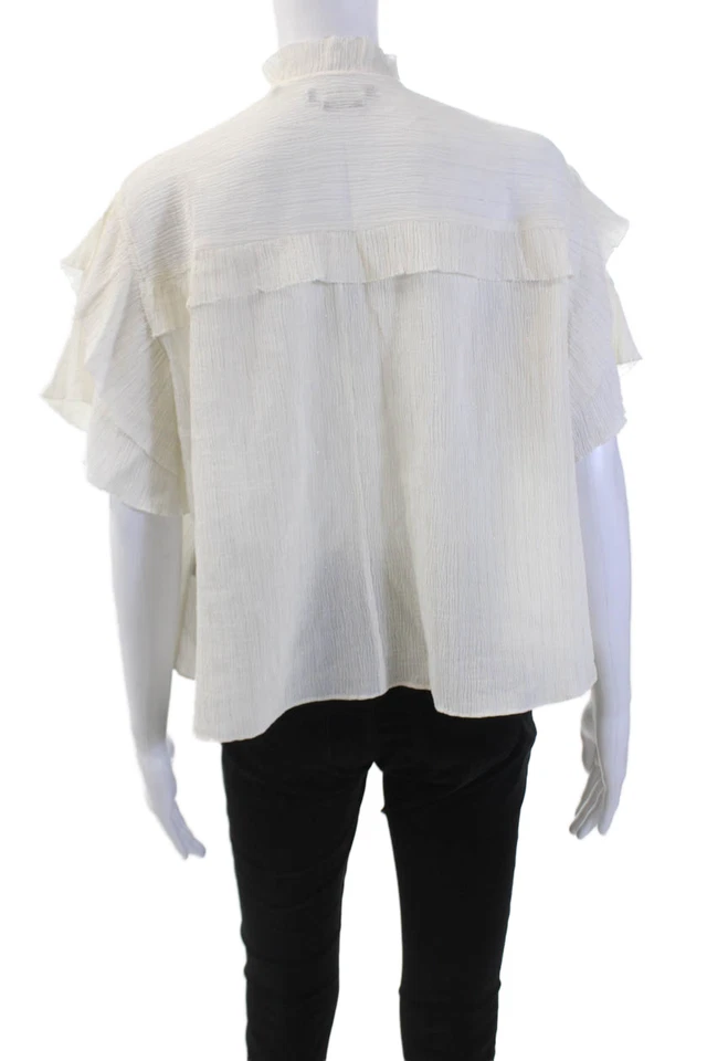 Isabel Marant Womens Short Sleeve Tiered Striped Top White Cotton Size FR 38 - Image 3 of 4