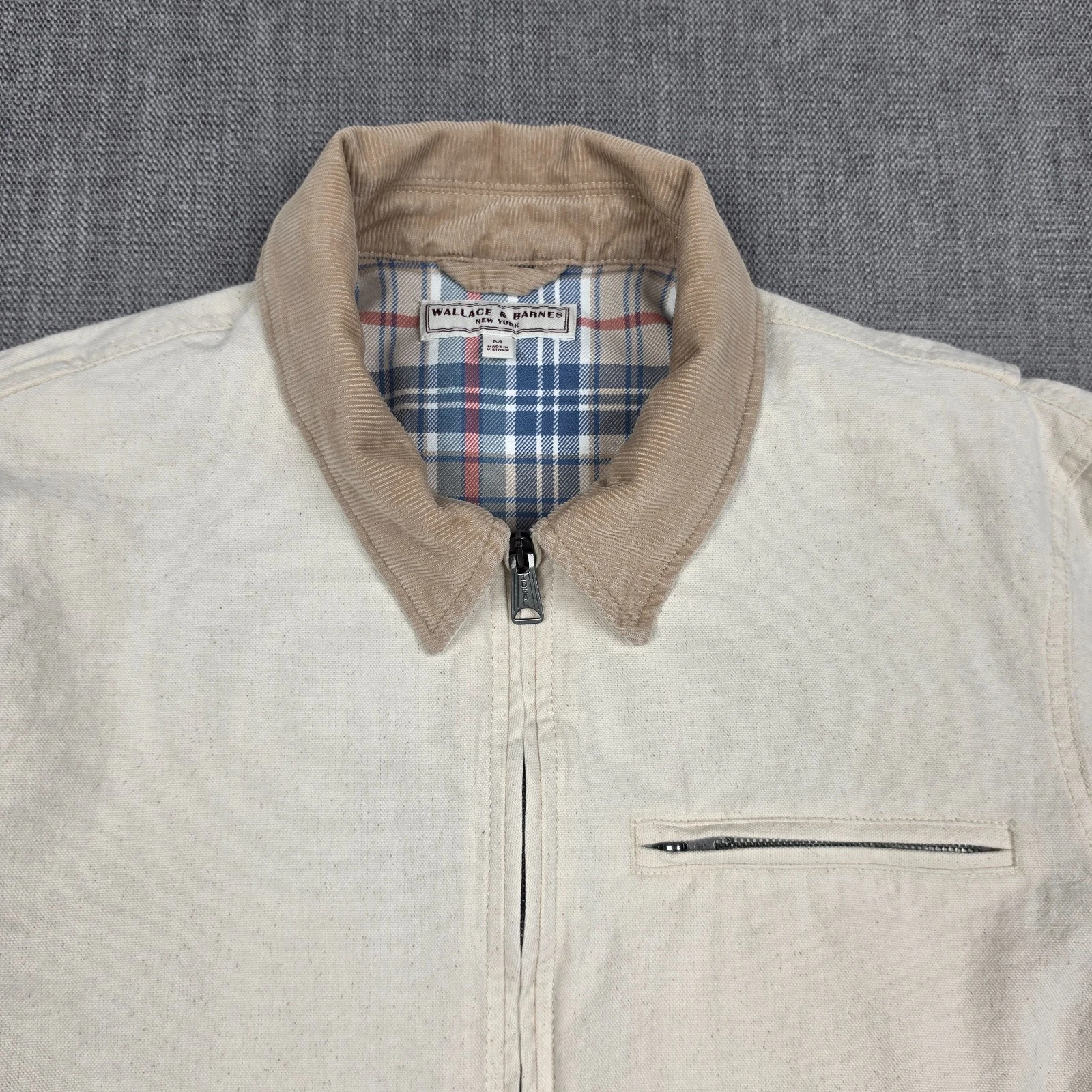 Wallace & Barnes Canvas Work Jacket Mens Medium Cream Corduroy Collar Full Zip image 4